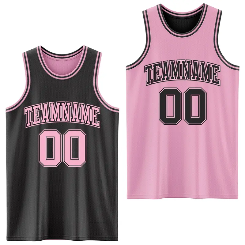 Custom Reversible Black Light Pink Double Side Sublimation Basketball Suit Jersey