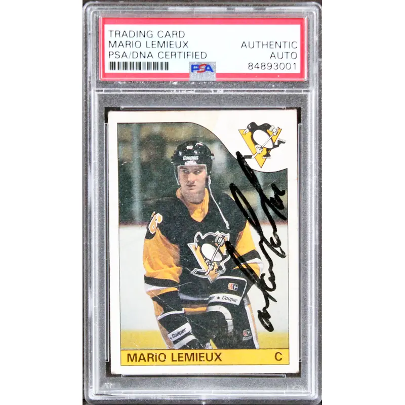 Penguins Mario Lemieux Authentic Signed 1985 Topps #9 Rookie Card PSA Slabbed
