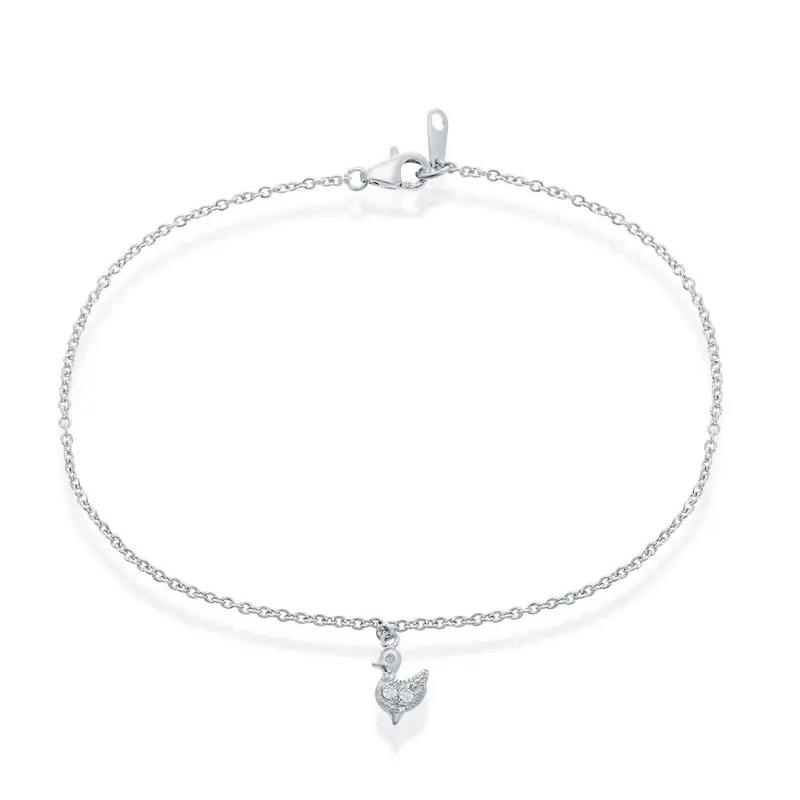 Sterling Silver Anklet W/ Hanging  CZ Duck