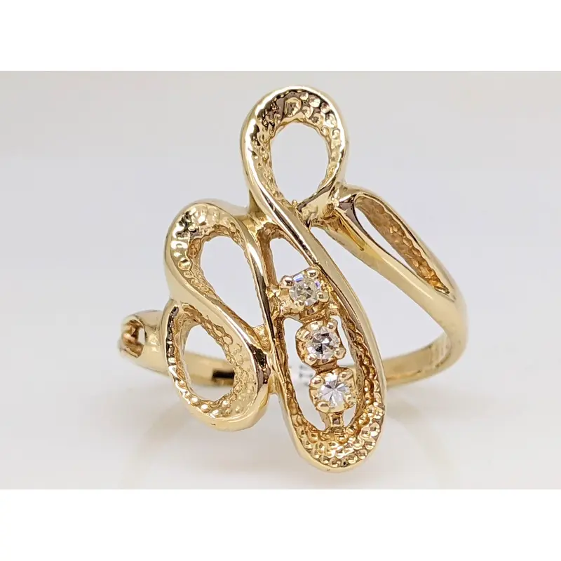 14K .06 CARAT TOTAL WEIGHT DIAMOND ROUND (3) FREE FORM ESTATE RING 4.0 GRAMS
