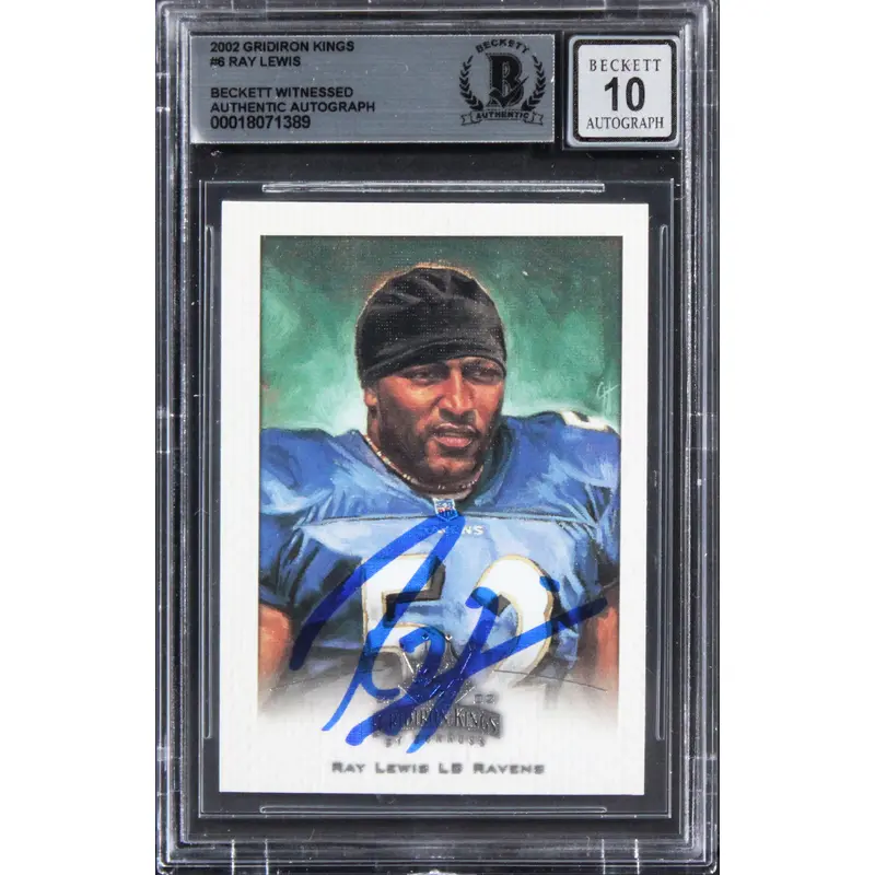 Ravens Ray Lewis Signed 2002 Gridiron Kings #6 Card Auto Graded 10! BAS Slabbed