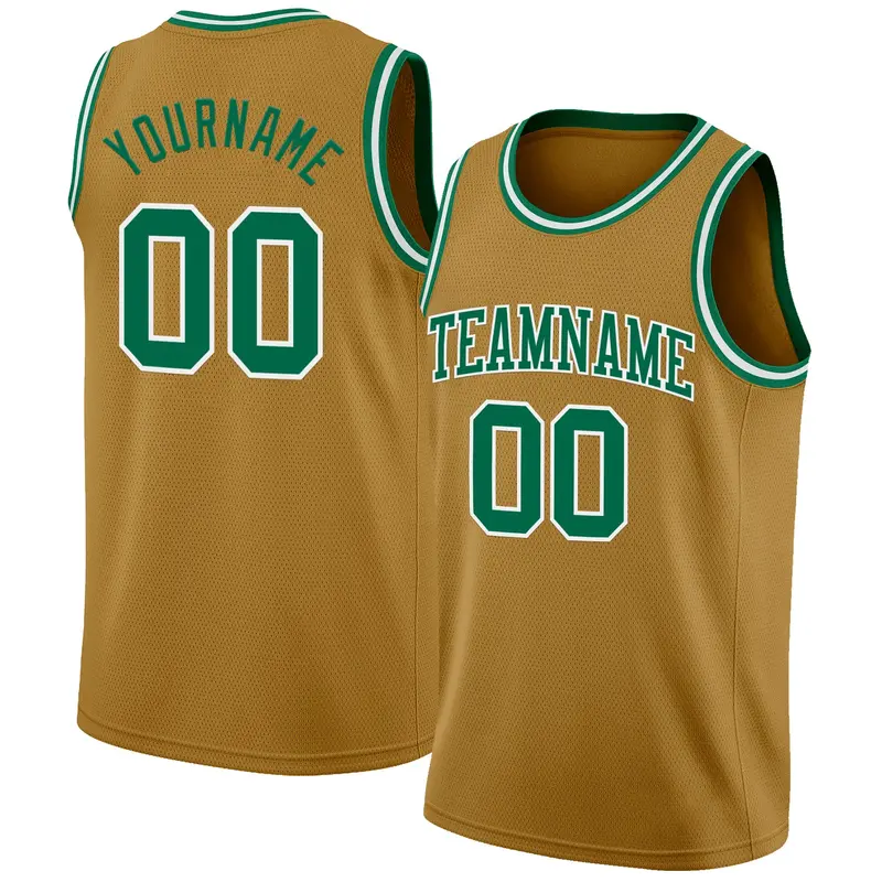 Custom Old Gold Kelly Green-White Authentic Basketball Jersey