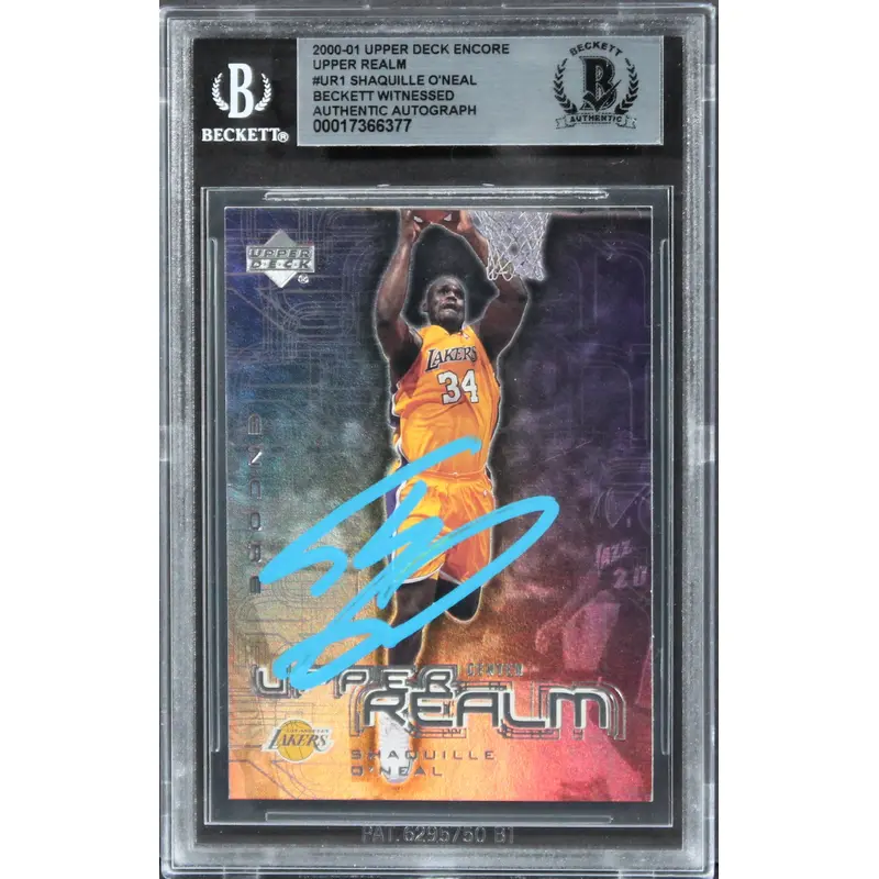 Lakers Shaquille O'Neal Signed 2000 UD Encore Upper Realm #UR1 Card BAS Slab
