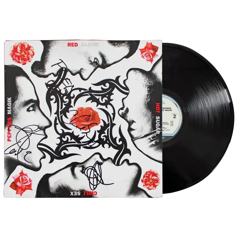 RHCP (4) Kiedis, Flea, Smith, & Frusciante  Signed Album Cover W/ Vinyl BAS LOA