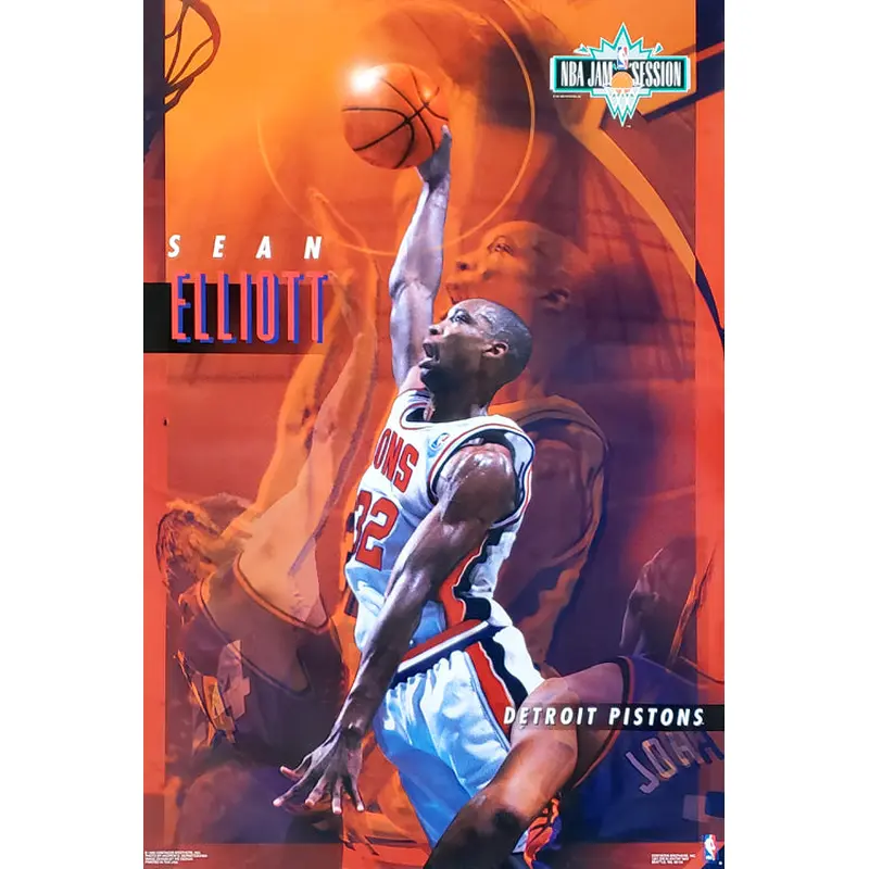 Sean Elliott "Jam Session" Detroit Pistons NBA Action Poster - Costacos Brothers 1993