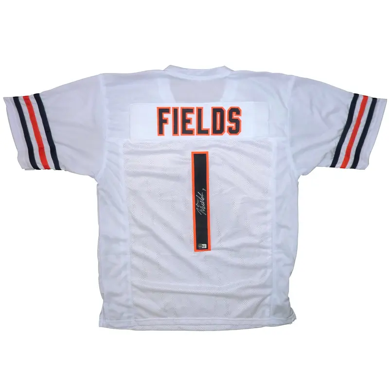 Justin Fields Autographed Chicago (White #1) Custom Jersey - Beckett