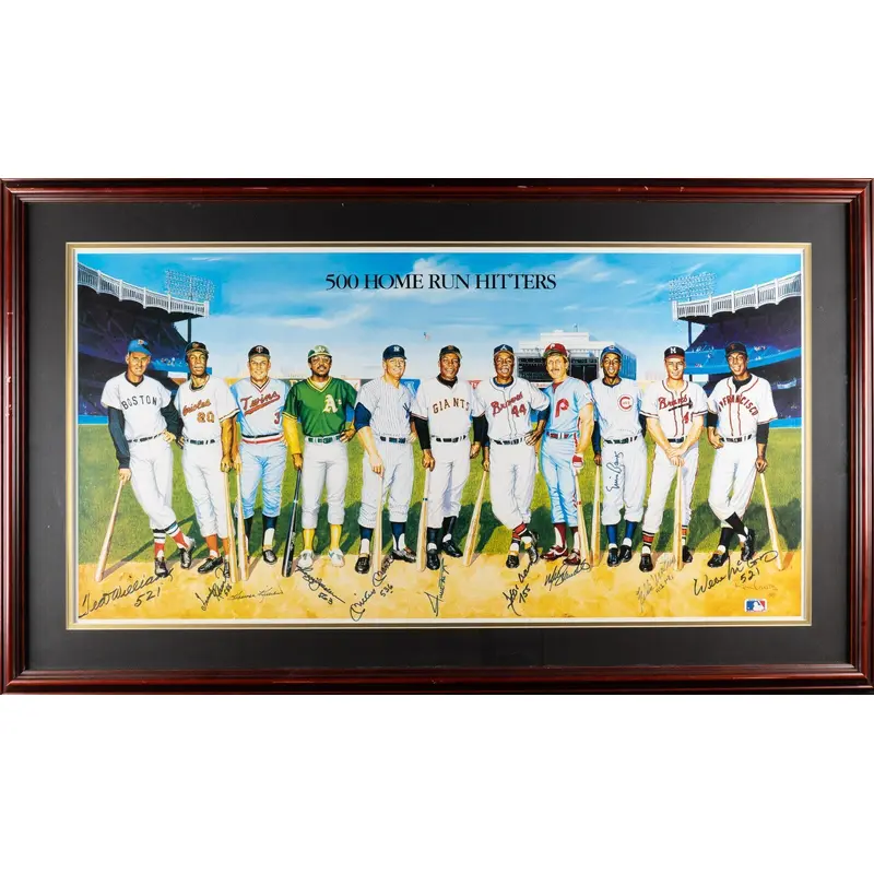 Beautiful 500 Home Run Club Signed Large Litho Mickey Mantle Ted Williams JSA