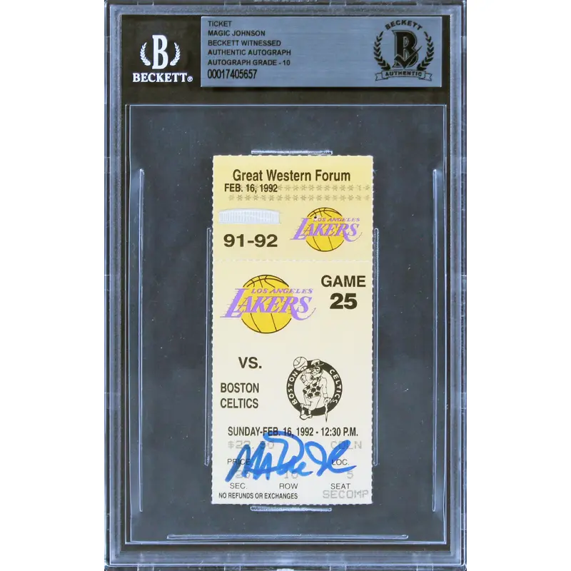 Lakers Magic Johnson Signed Jersey # Retirement Ticket Stub Auto 10! BAS Slabbed
