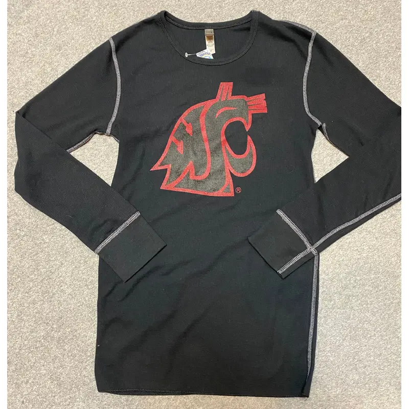 Men's Black Long Sleeve Thermal with Red Outlined Coug