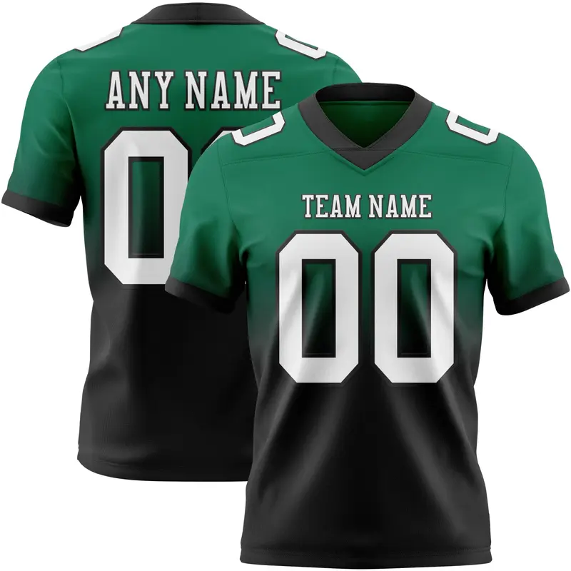 Custom Kelly Green White-Black Mesh Authentic Fade Fashion Football Jersey
