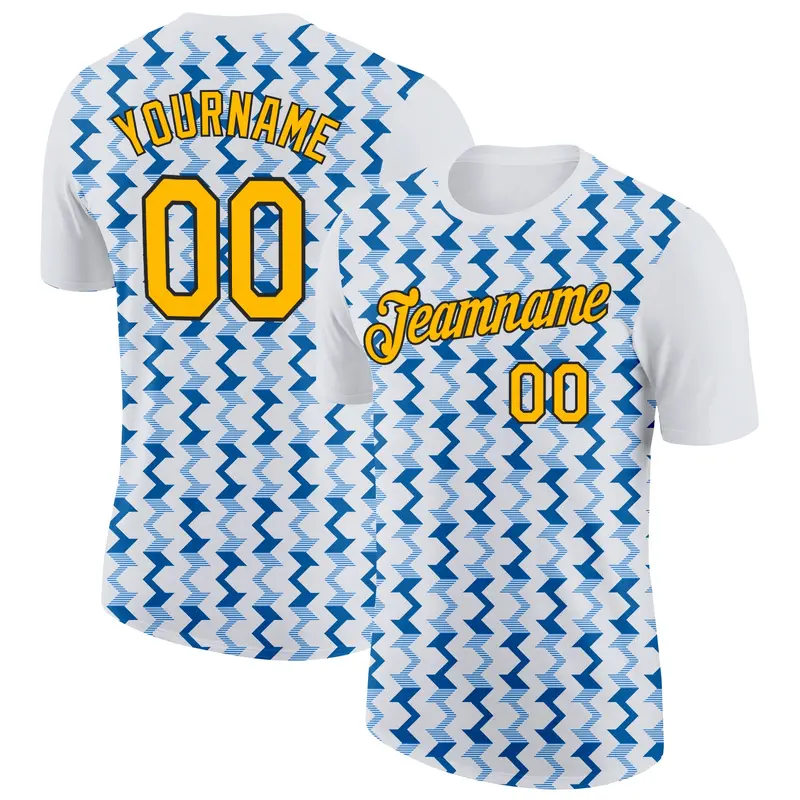 Custom White Gold Blue-Black 3D Esports Performance T-Shirt