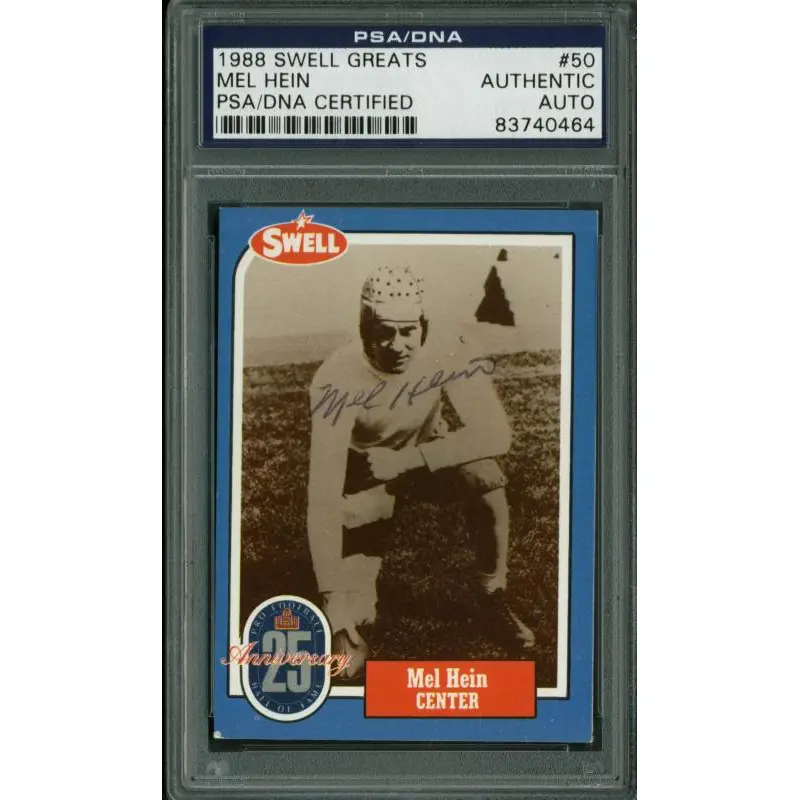 Giants Mel Hein Authentic Signed Card 1988 Swell Greats #50 PSA/DNA Slabbed