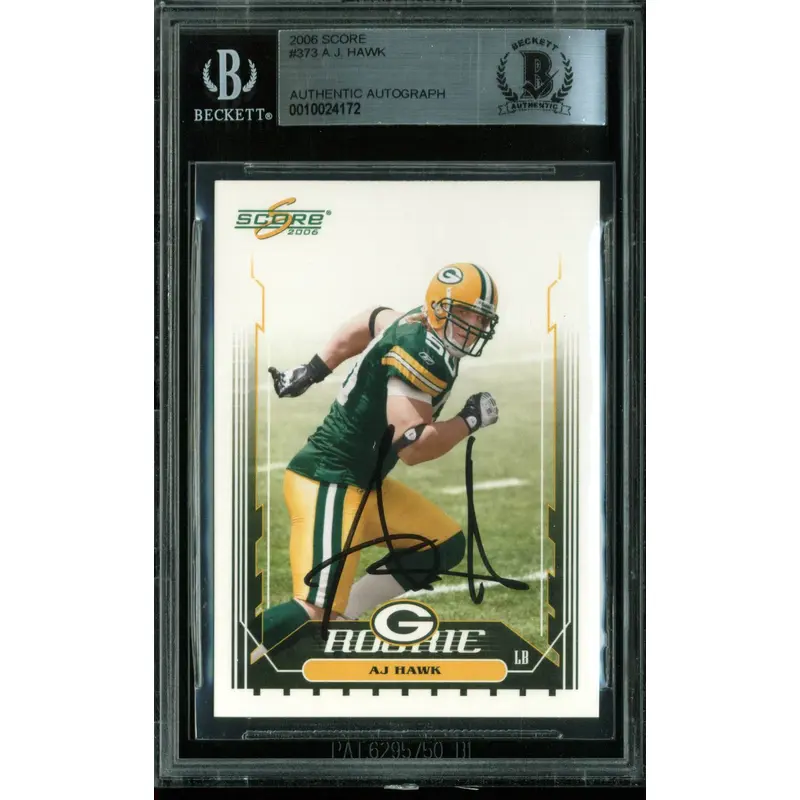 Packers A.J. Hawk Authentic Signed Card 2006 Score RC #373 BAS Slabbed