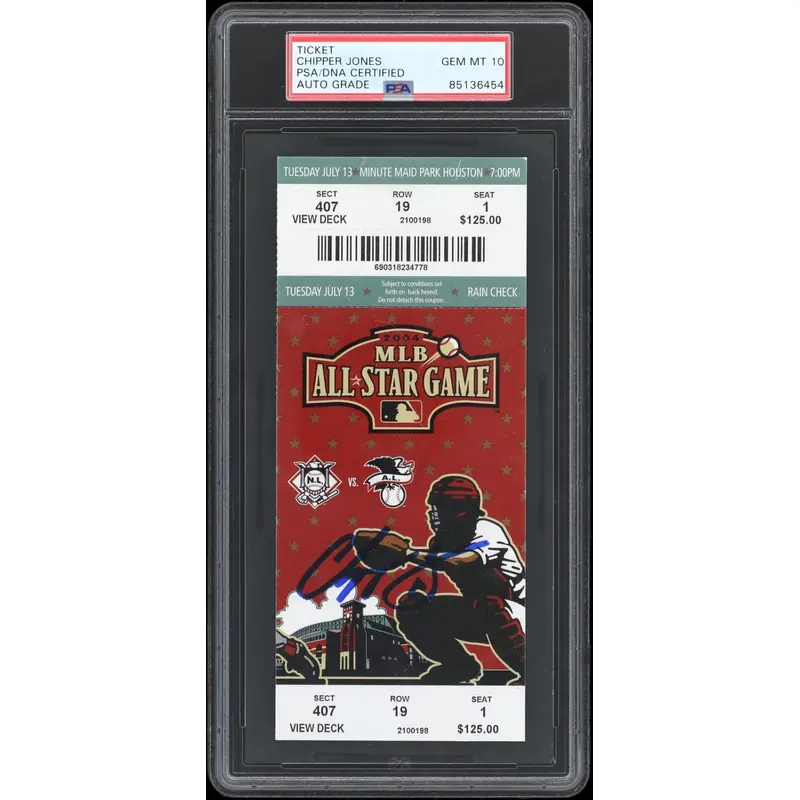 Chipper Jones Signed 2004 All Star Game Ticket PSA DNA 10 GEM MINT