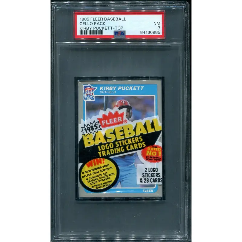 1985 Fleer Baseball Unopened Cello Pack PSA 7 Puckett Top *6985
