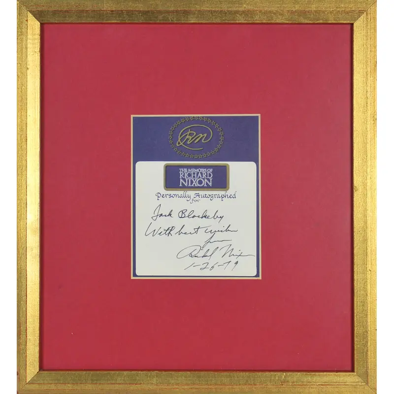 Richard Nixon Authentic Signed & Framed 4x5 Bookplate Cut Signature BAS #A72908