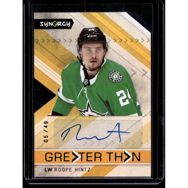 2022-23 Upper Deck Synergy - Greater Than Signatures Orange - Roope Hintz #GT-RH /49