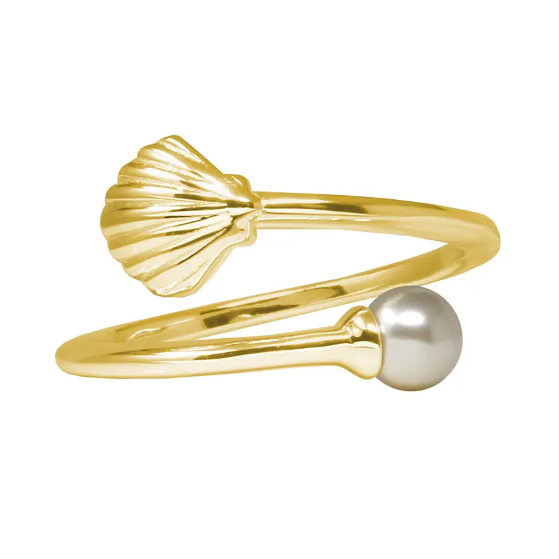 Shell with Crystal Pearl Sterling Silver Ring Wrap