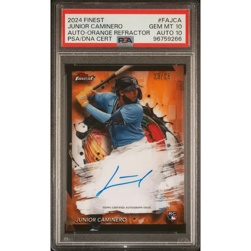 Junior Caminero 2024 Topps Finest Orange Refractor Auto Rookie #23/25 PSA 10 Auto 10
