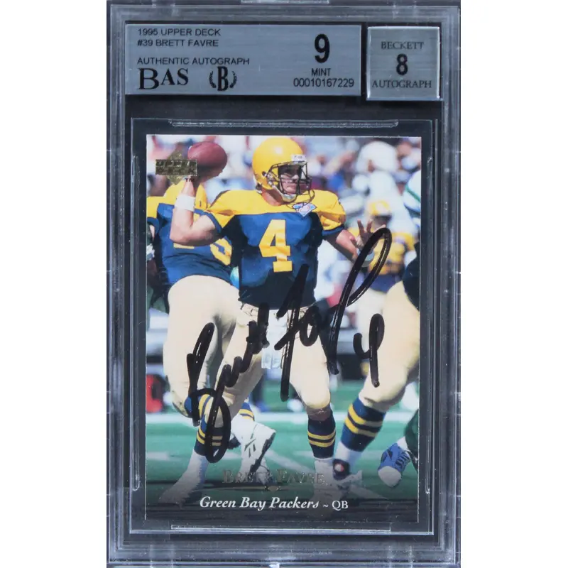 Packers Brett Favre Signed 1995 Upper Deck #39 Card Grade 9 Auto 8 BAS Slabbed