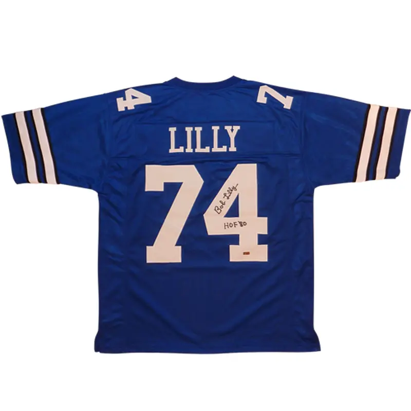 Bob Lilly Autographed Dallas (Blue #74) Custom Jersey w/ HOF 80 - JSA