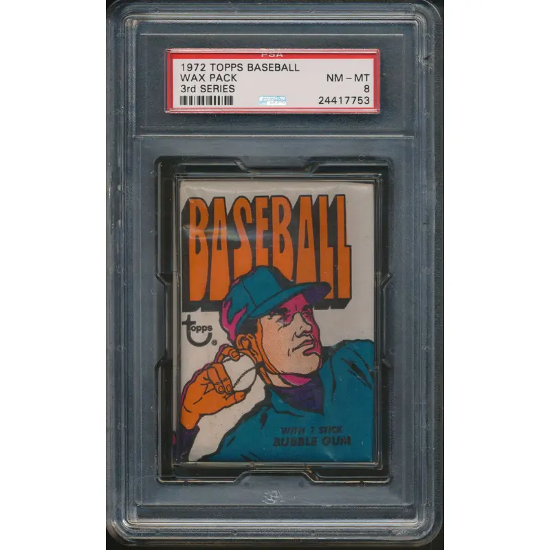 1972 Topps Baseball Unopened Series 3 Wax Pack PSA 8