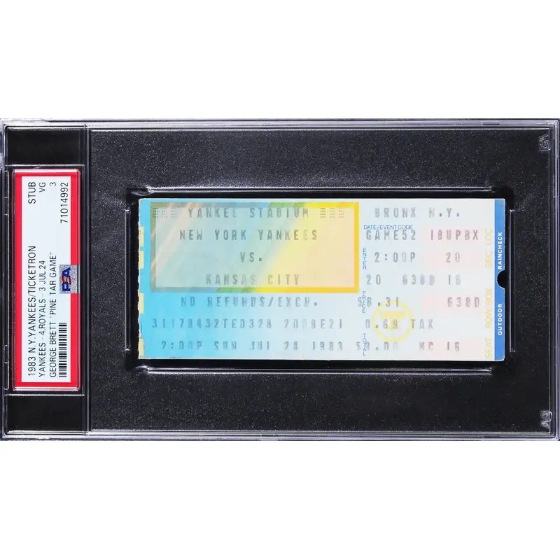 Royals George Brett July 24, 1983 Pine Tar Game Ticket Stub Graded VG 3 PSA Slab