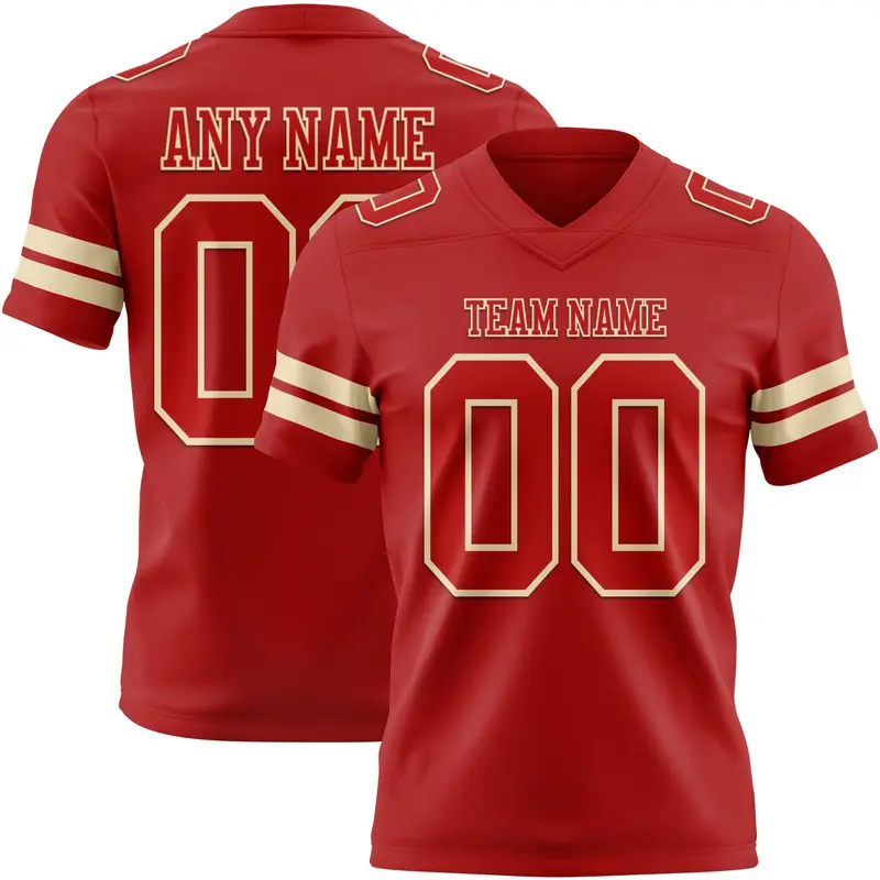 Custom Red Cream Mesh Authentic Football Jersey