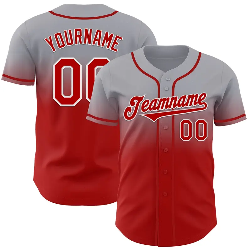 Custom Gray Red-White Authentic Fade Fashion Baseball Jersey