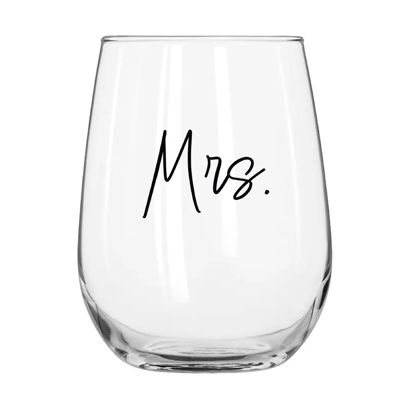 Wedding Collection Script Mrs. 16oz Glass Curved Beverage