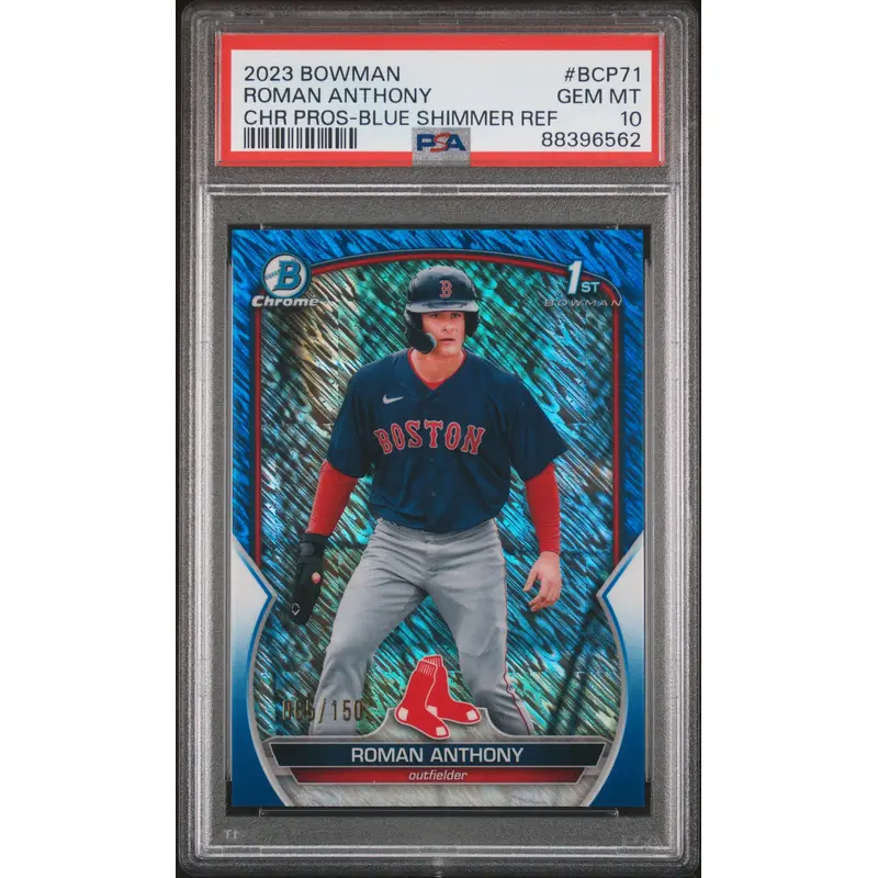 Roman Anthony 2023 Bowman Blue Shimmer Refractor #65/150 PSA 10 Gem Mint