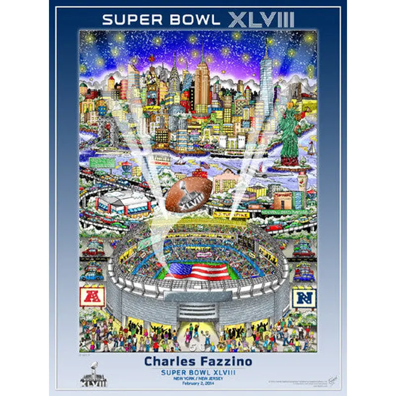 Super Bowl XLVIII (NY/NJ 2014) Official Commemorative Pop Art Poster - Charles Fazzino