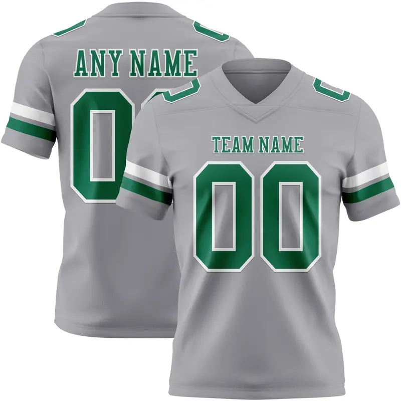 Custom Gray Kelly Green-White Mesh Authentic Football Jersey