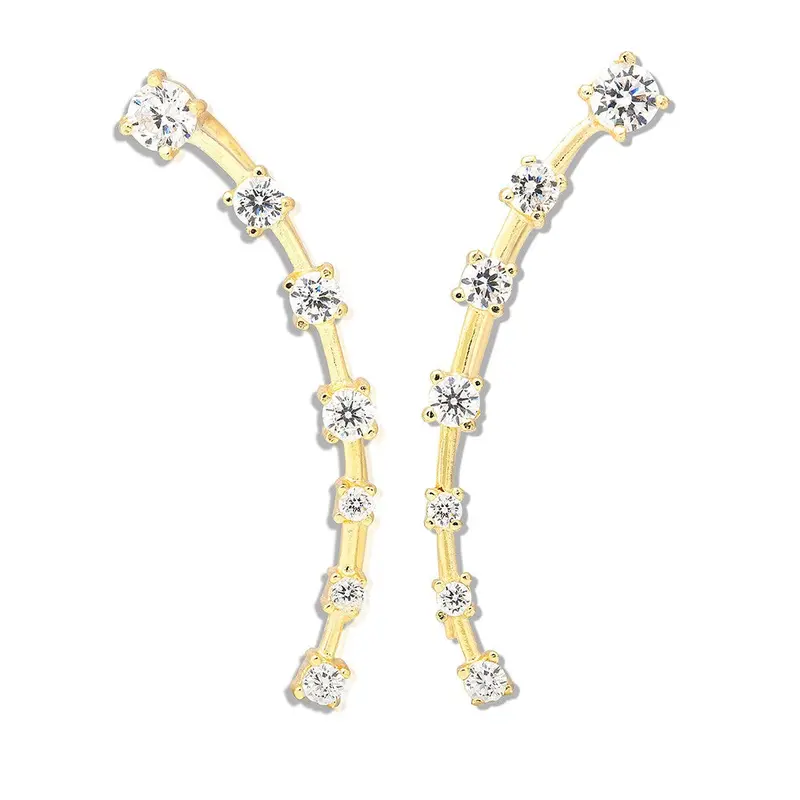 Sterling Silver GP Curved Ear Climber CZ Earrings