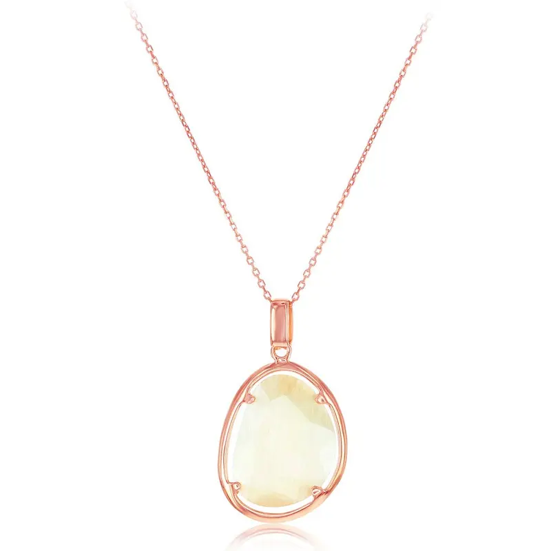 Sterling Silver Champagne Oval Cat?s Eye Necklace - Rose Gold Plated
