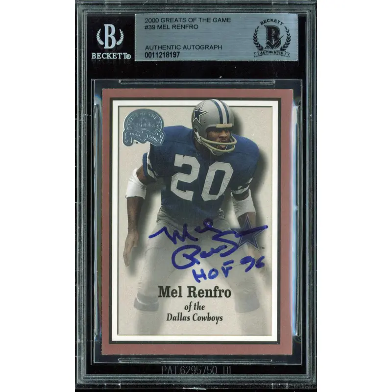 Cowboys Mel Renfro "HOF 96" Signed 2000 Greats Of The Game #39 Card BAS Slabbed