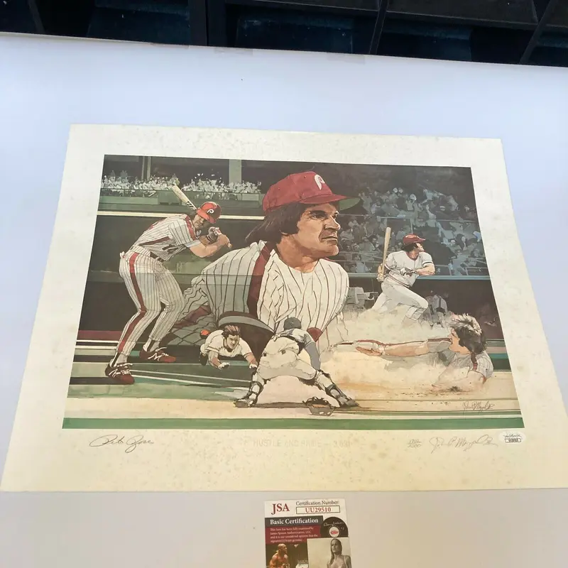 Pete Rose Signed 16x20 Lithograph Poster Photo With JSA COA