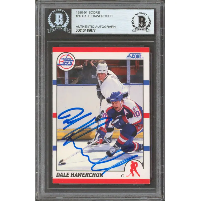 Jets Dale Hawerchuk Authentic Signed 1990 Score #50 Card Autographed BAS Slabbed