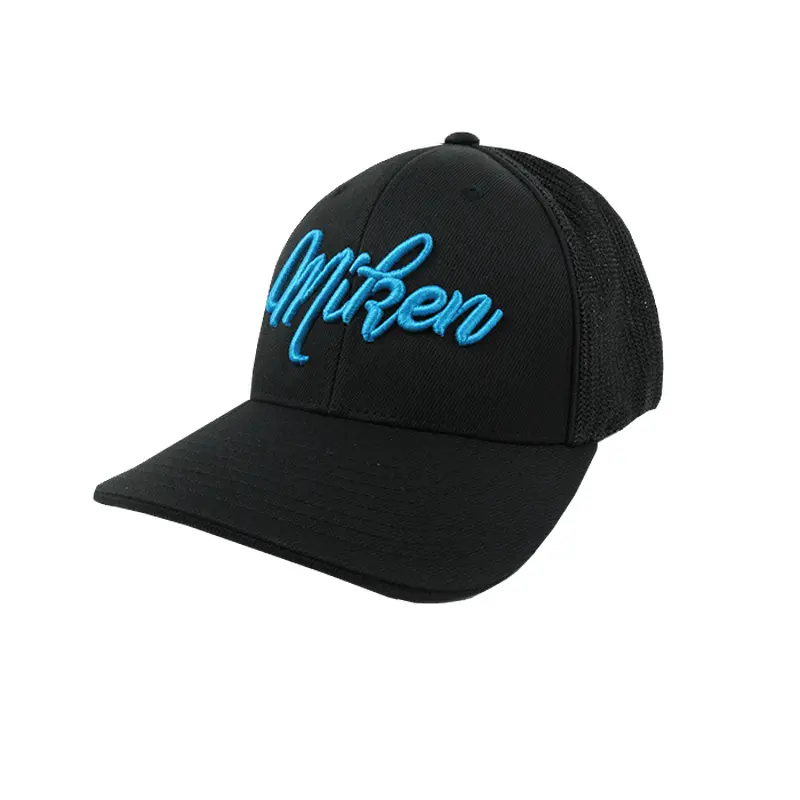 Miken Hat by Pacific (404M) All Black/Electric Blue Script