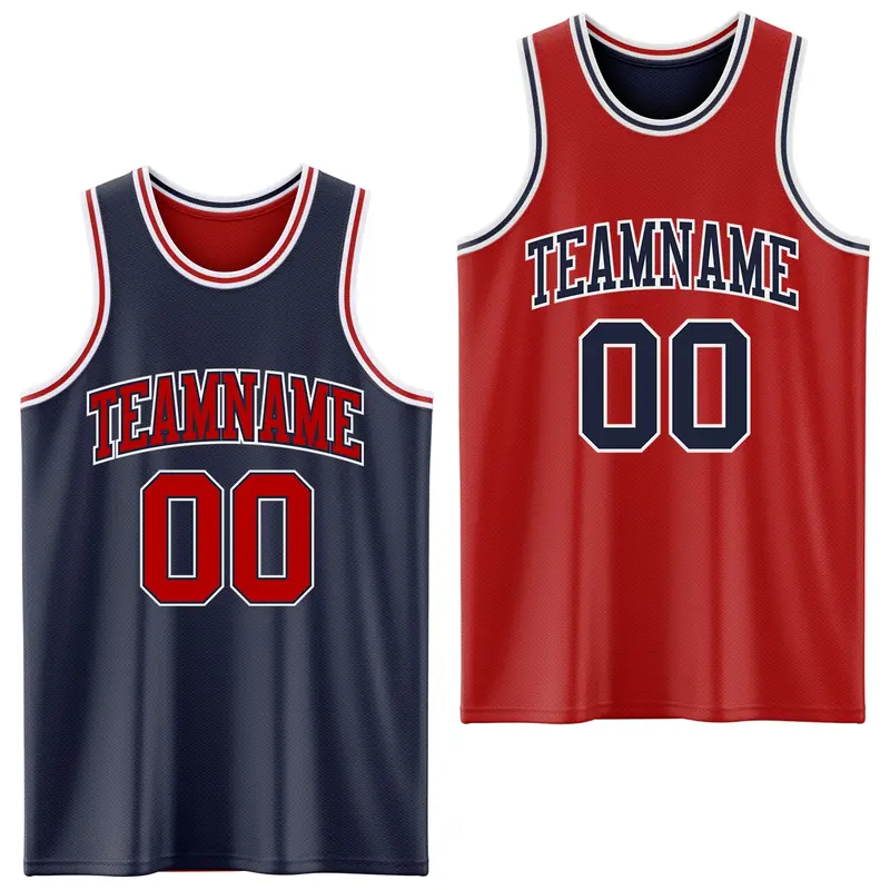 Custom Navy Red-White Reversible Double Side Sublimation Basketball Suit Jersey