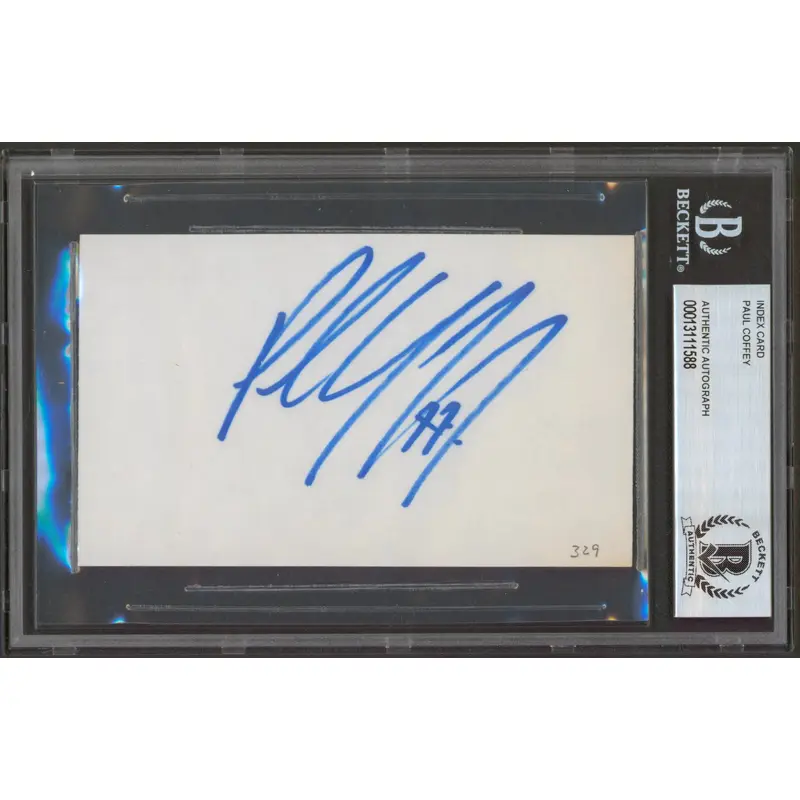 Red Wings Paul Coffey Authentic Signed 3x5 Index Card BAS Slabbed