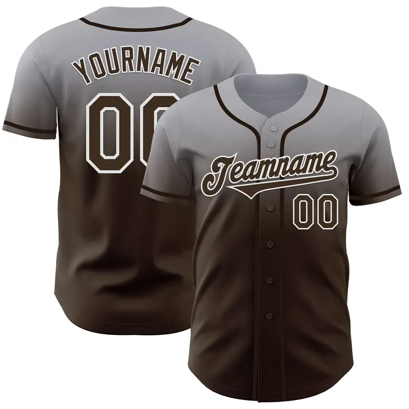 Custom Gray Brown-White Authentic Fade Fashion Baseball Jersey