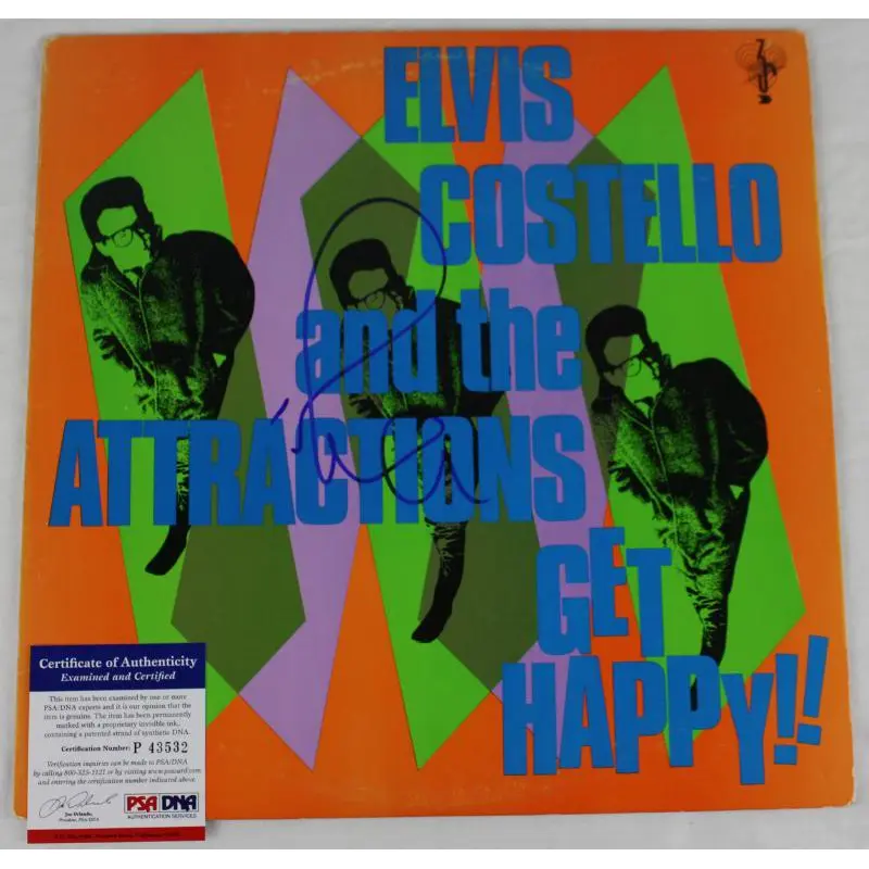 Elvis Costello Get Happy Signed Album Cover W/ Vinyl PSA/DNA #P43532