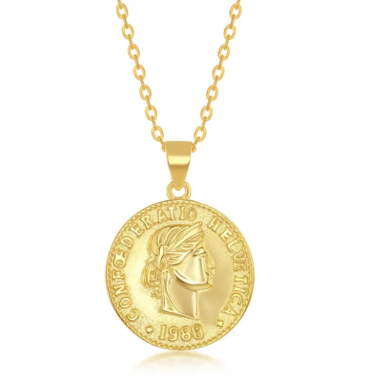 Sterling Silver Confoederatio Helvetica Coin-Style Necklace  - Gold Plated