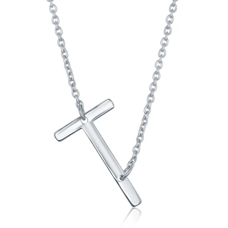 Sterling Silver Sideways 'T' Initial Necklace