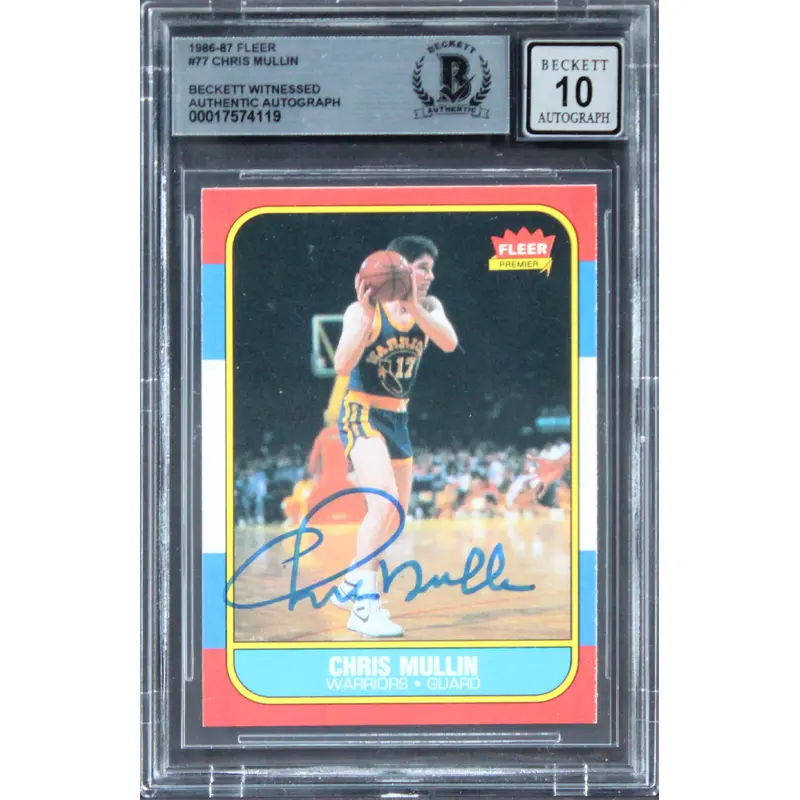 Warriors Chris Mullin Signed 1986 Fleer #77 Rookie Card Auto 10! BAS Slabbed