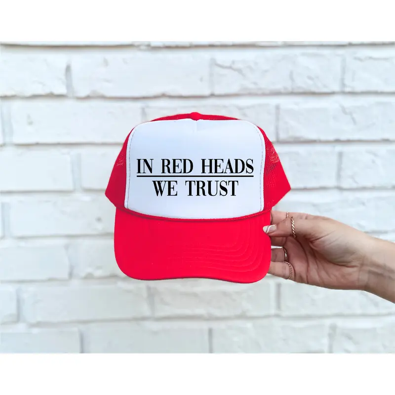 In Red Heads We Trust DTF Printed Red & White Trucker Hat