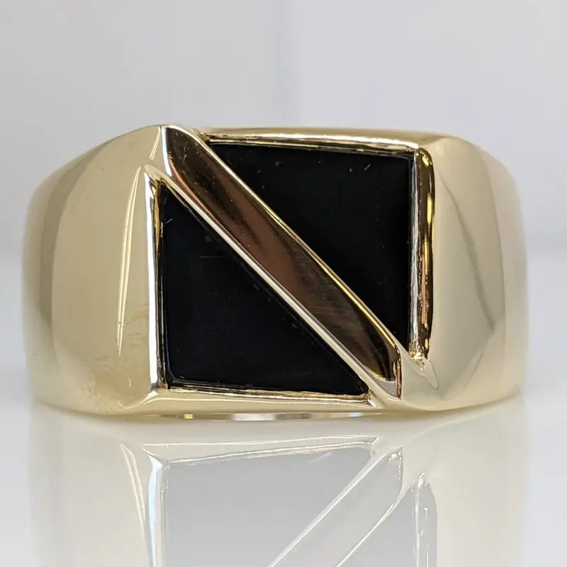 14K ONYX TRIANGLE (2) TOP ESTATE RING 16.0 GRAMS