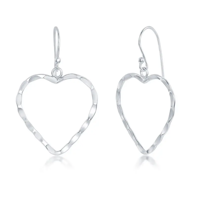 Sterling Silver Hammered Heart Earrings