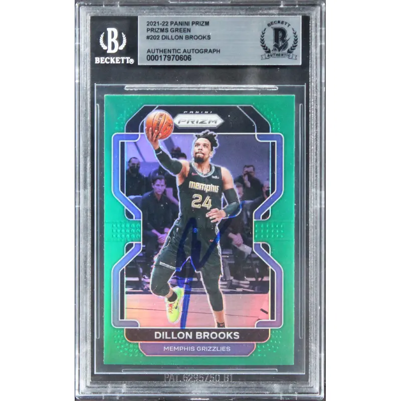 Grizzlies Dillon Brooks Signed 2021 Panini Prizm Green #202 Card BAS Slabbed